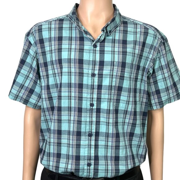 Columbia Sportswear Mens‎ XXL Green Plaid Button Down Stretch Short Sleeve Shirt - Picture 1 of 12